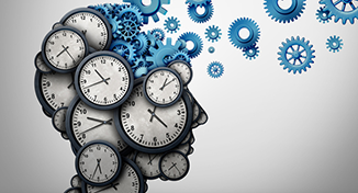 Imagen de  la cabeza de la persona formada por relojes