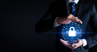 Imagen de  a man with a flowing digital security padlock